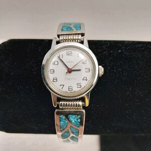 Vintage Timex Ladies Watch Electric Silver And Turquoise Dead Battery #J323